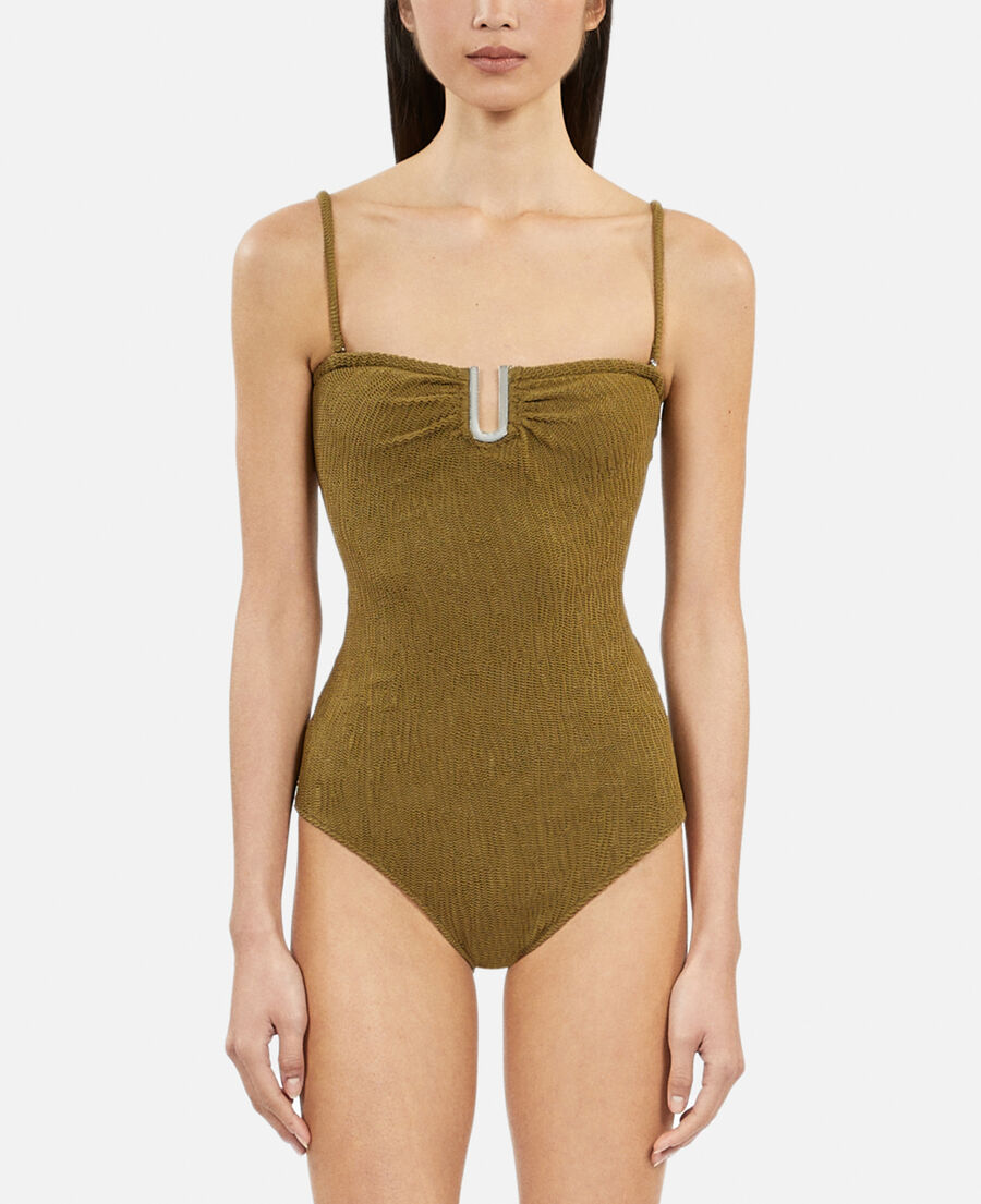 The Kooples F KAKI the kooples x luz one-piece strapless khaki swimsuit