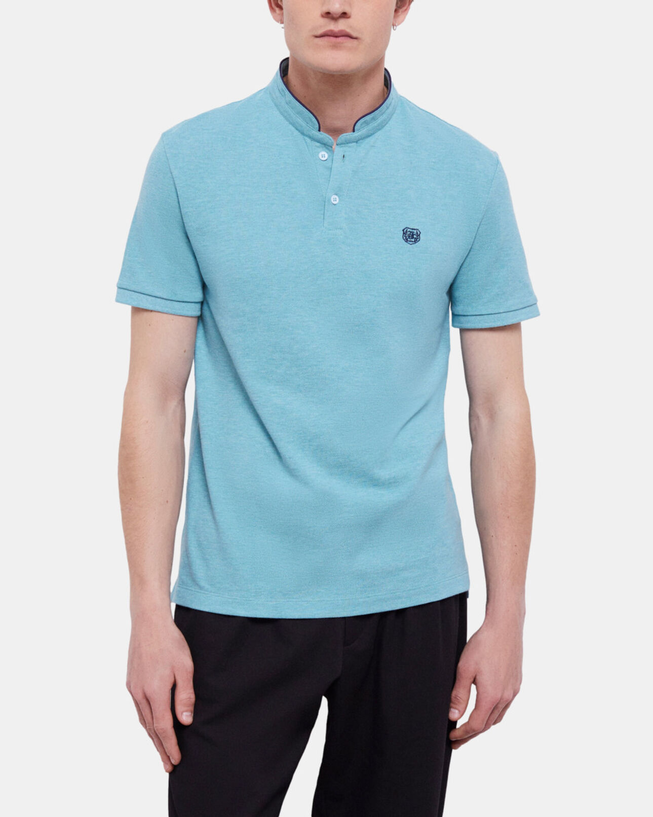 The Kooples MEN LIGHT BLUE MELANGE blue officer collar polo shirt