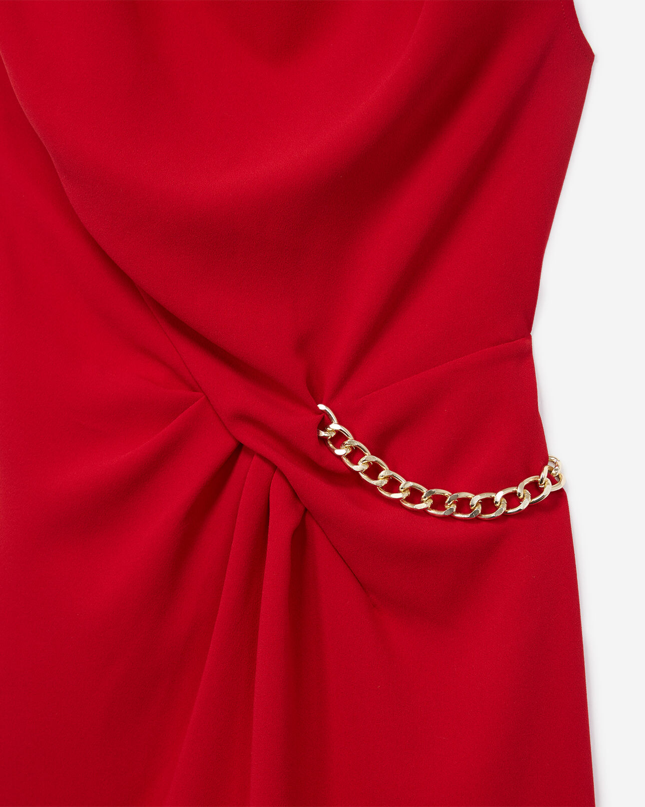 The Kooples MUJER TANGO RED vestido rojo drapeado sin mangas con hombreras y detalle de cadena