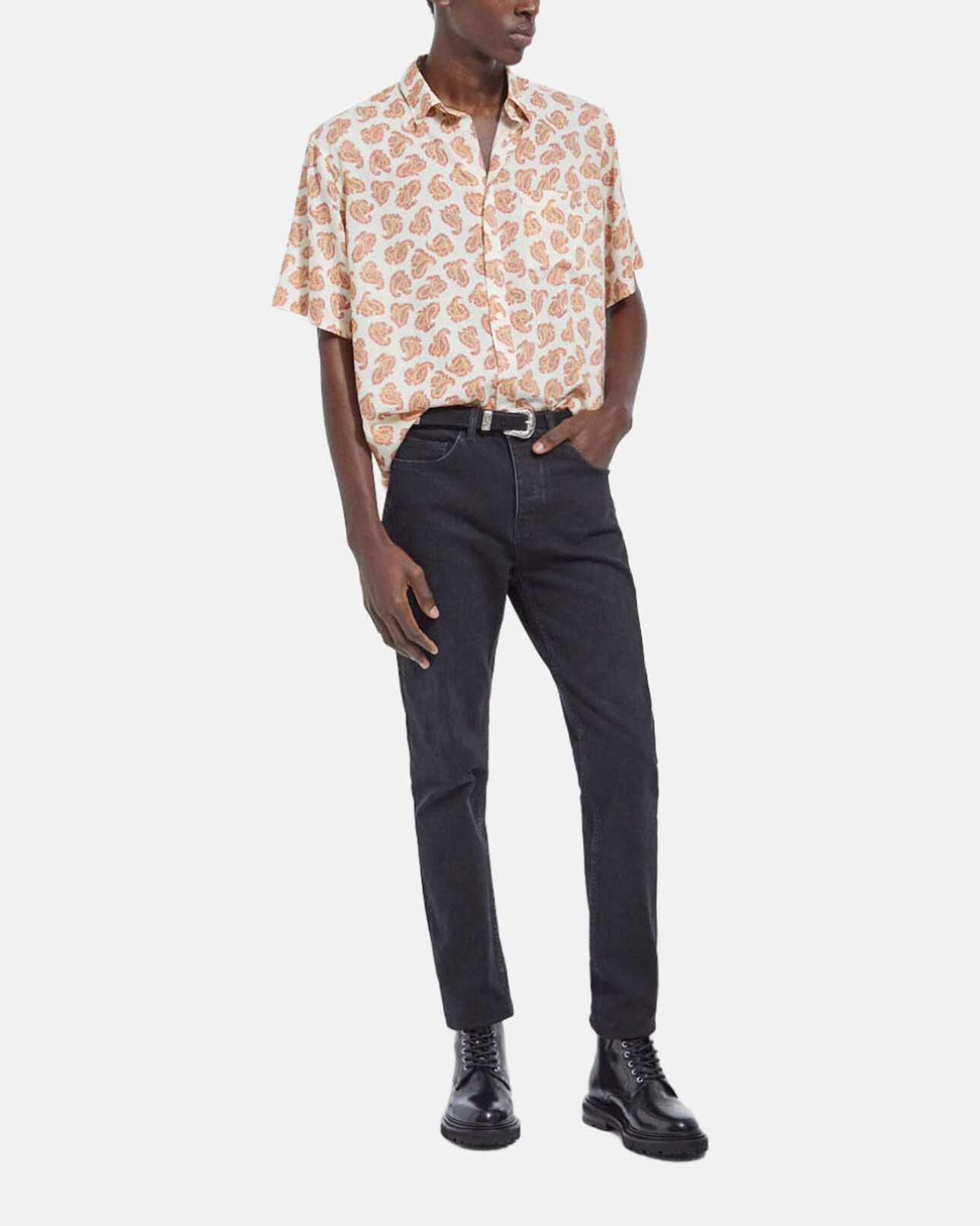 The Kooples MEN WHITE PINK white loose-fitting shirt w/ paisley pattern
