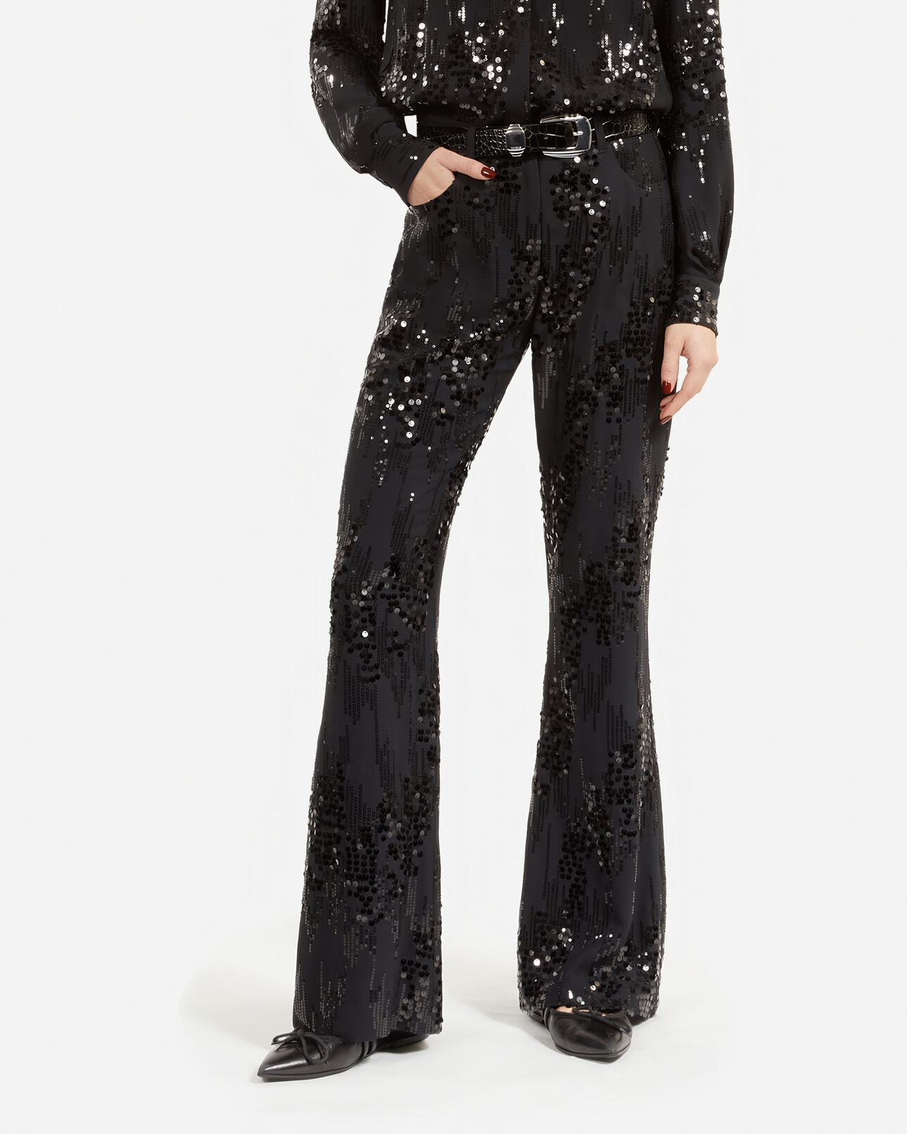The Kooples DAMEN BLACK schlaghose mit pailletten schwarz