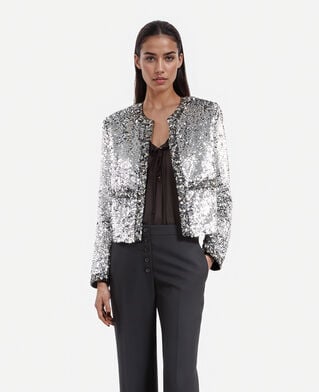 The Kooples WOMEN SILVER sequin and silver pearl jacket