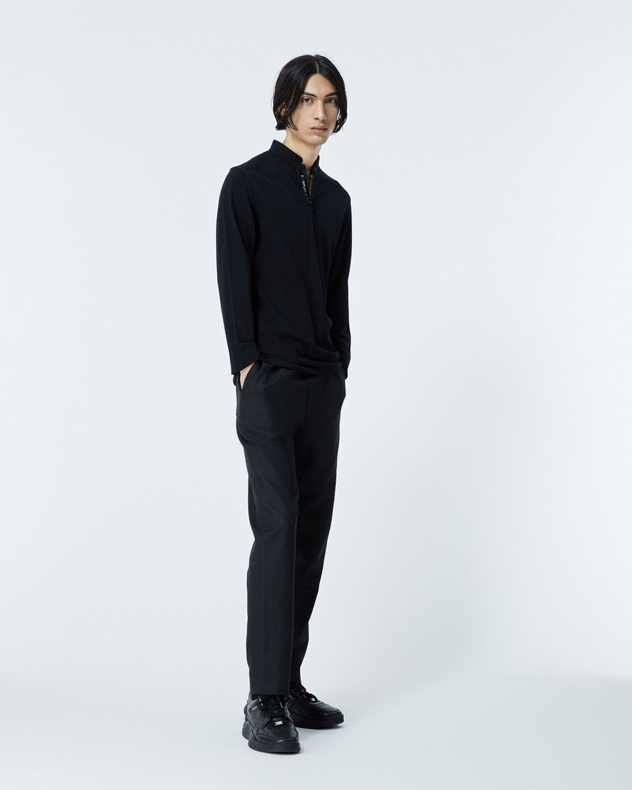 The Kooples HOMME BLACK polo noir à col officier et logo