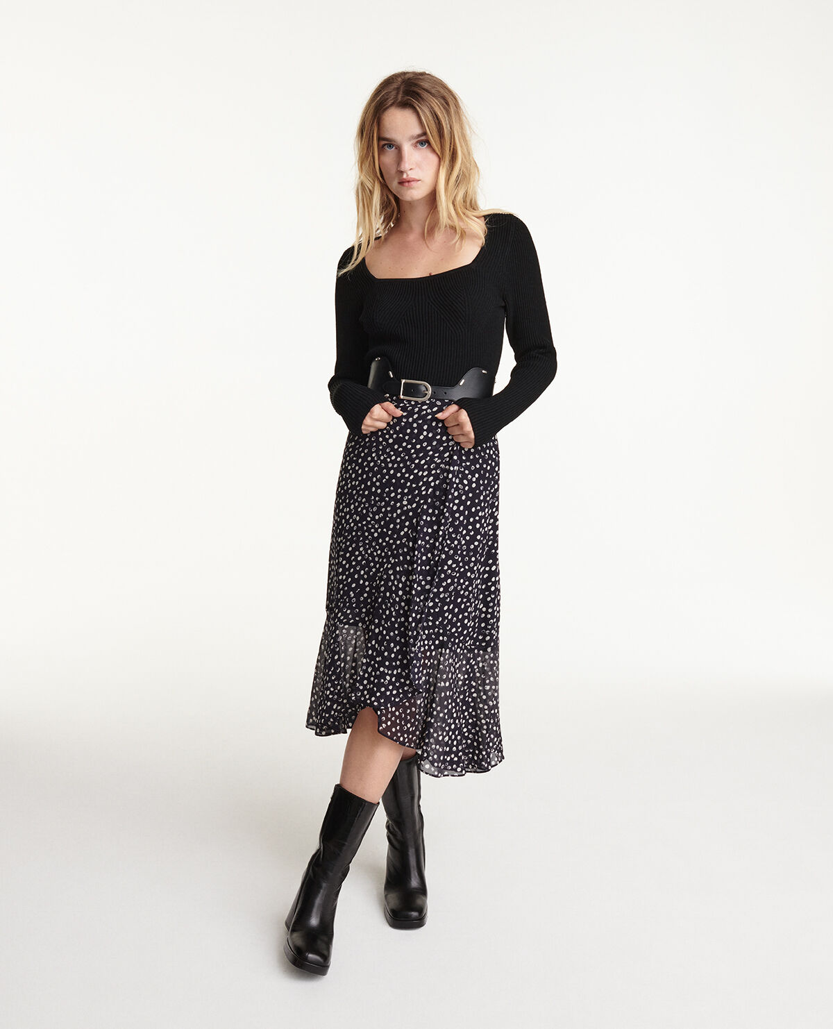 Rock lang flieBend marineblau Punkte The Kooples