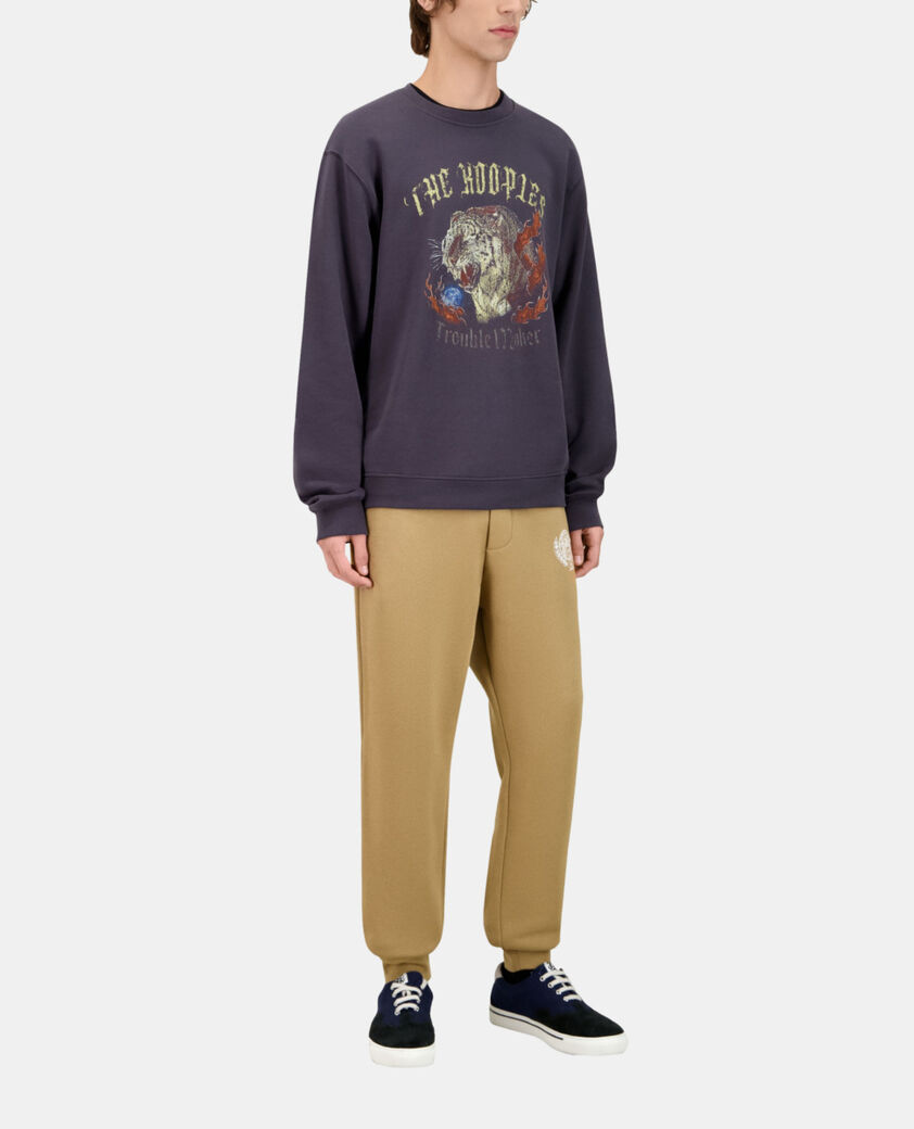 The Kooples HERREN CARBONE carbongraues sweatshirt mit fire-tiger-siebdruck