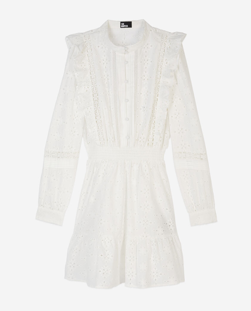 The Kooples FEMME WHITE robe courte en broderie anglaise blanche