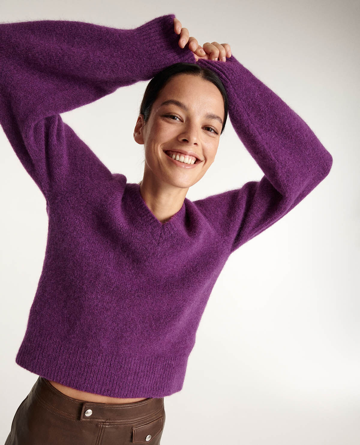 Purple V-neck sweater with loose sleeves | The Kooples