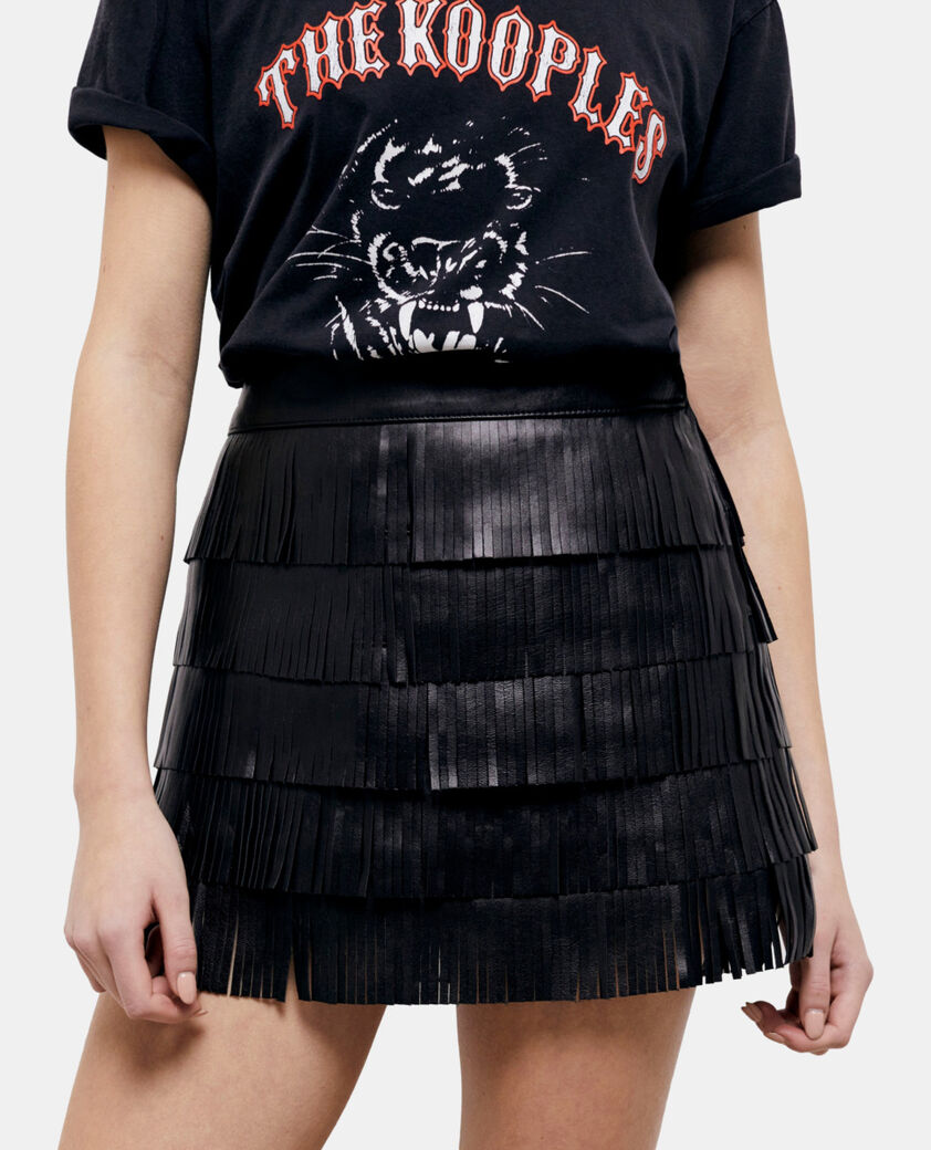 The Kooples WOMEN BLACK short black leather skirt
