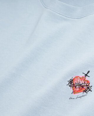 The Kooples H BLUE GREY blue t-shirt with dagger through heart embroidery