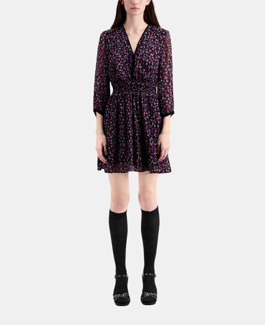 The Kooples F BLACK / PINK short printed dress with smocking
