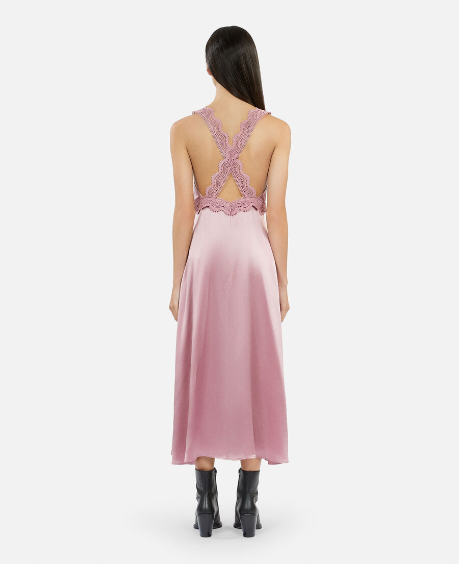 long lilac slip dress with guipure