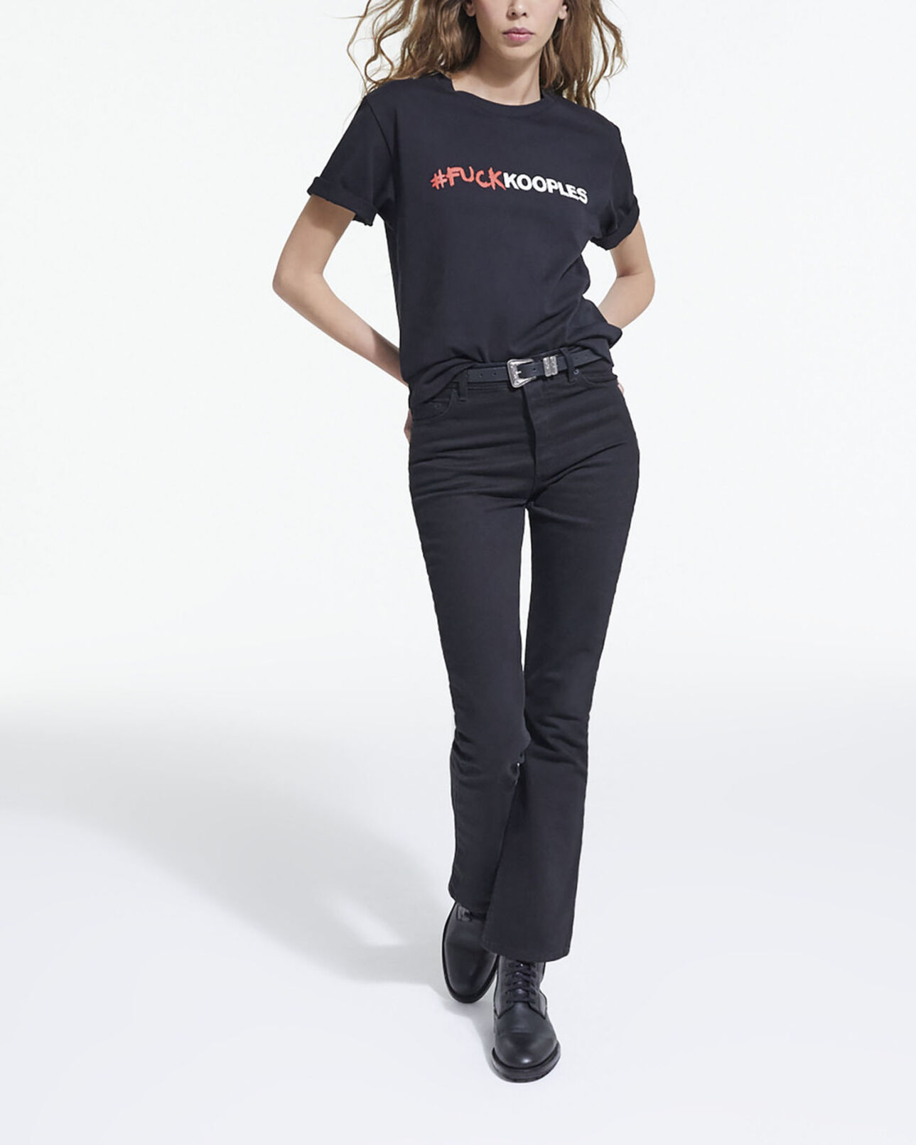 The Kooples DAMEN BLACK schwarzes t-shirt mit logo