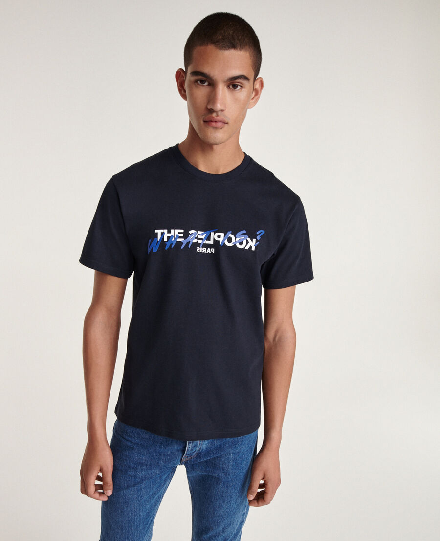 navy cotton t-shirt with print what is