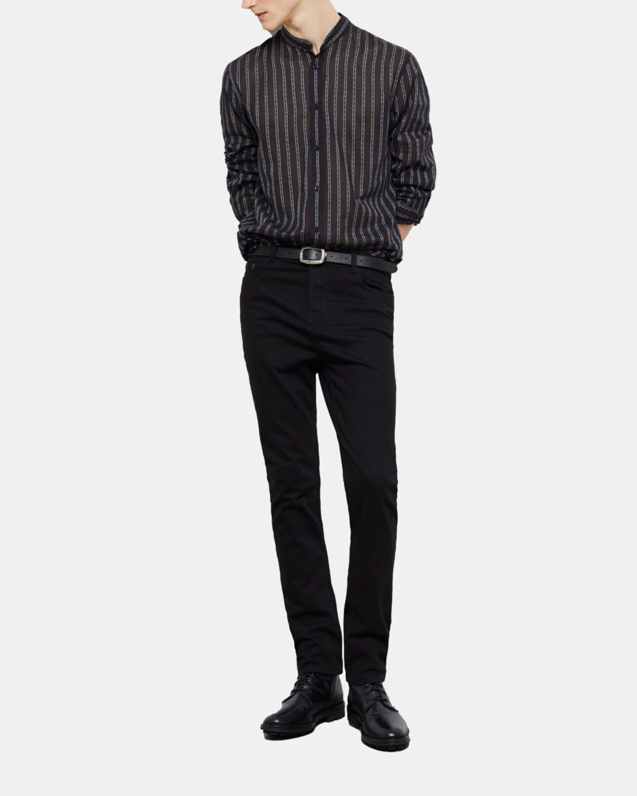 The Kooples MEN BLACK black striped shirt with officer collar