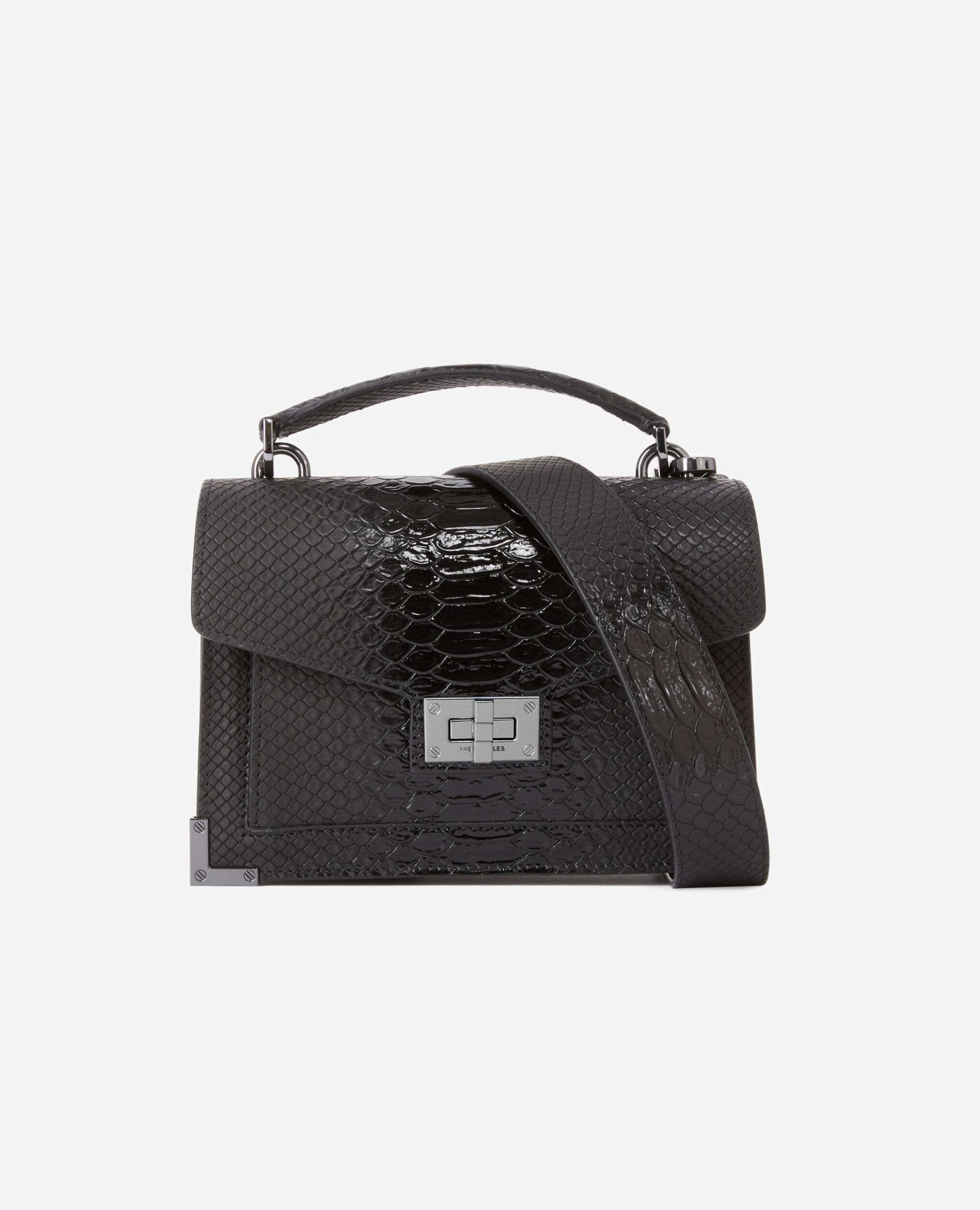 Sac Emily small en cuir noir effet python