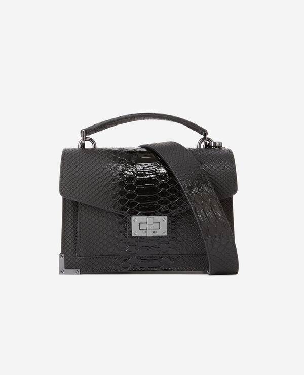 emily chain bag in black python-effect leather