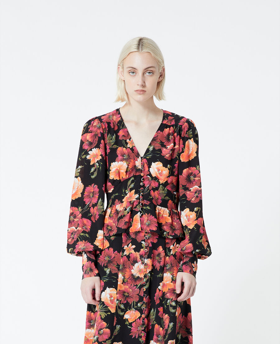 seiden-top mit orangenem blumenprint