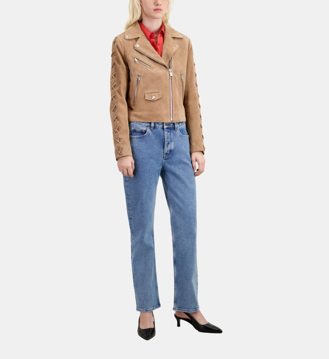 Beige biker jacket cheap