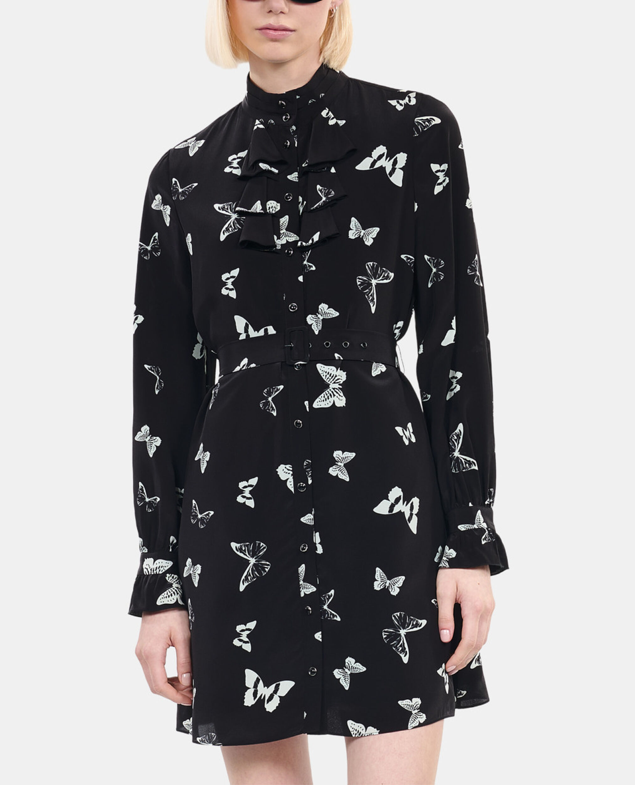 Robe courte imprimée papillons, BLACK WHITE, hi-res image number null
