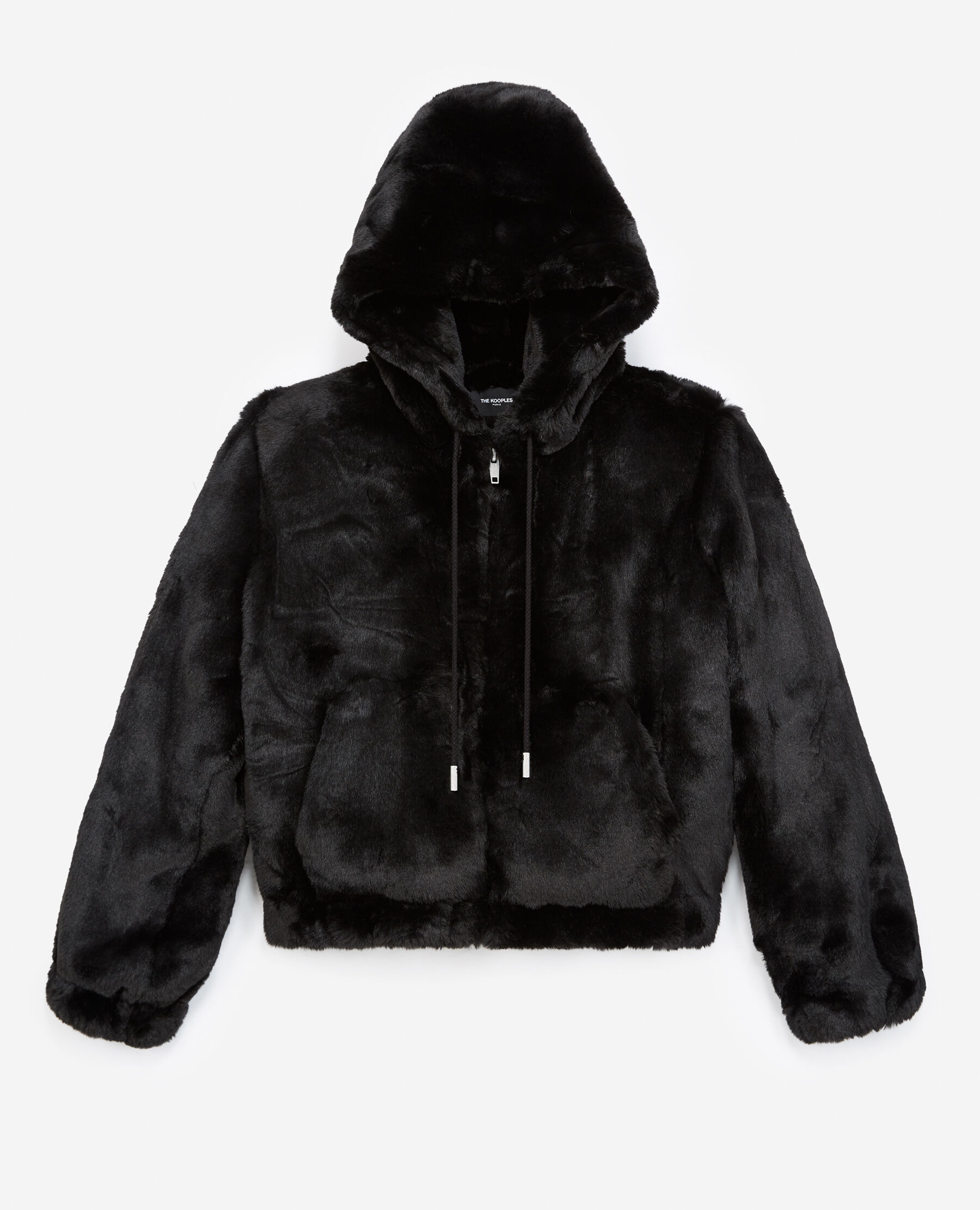 Black faux fur coat with reversible hood The Kooples