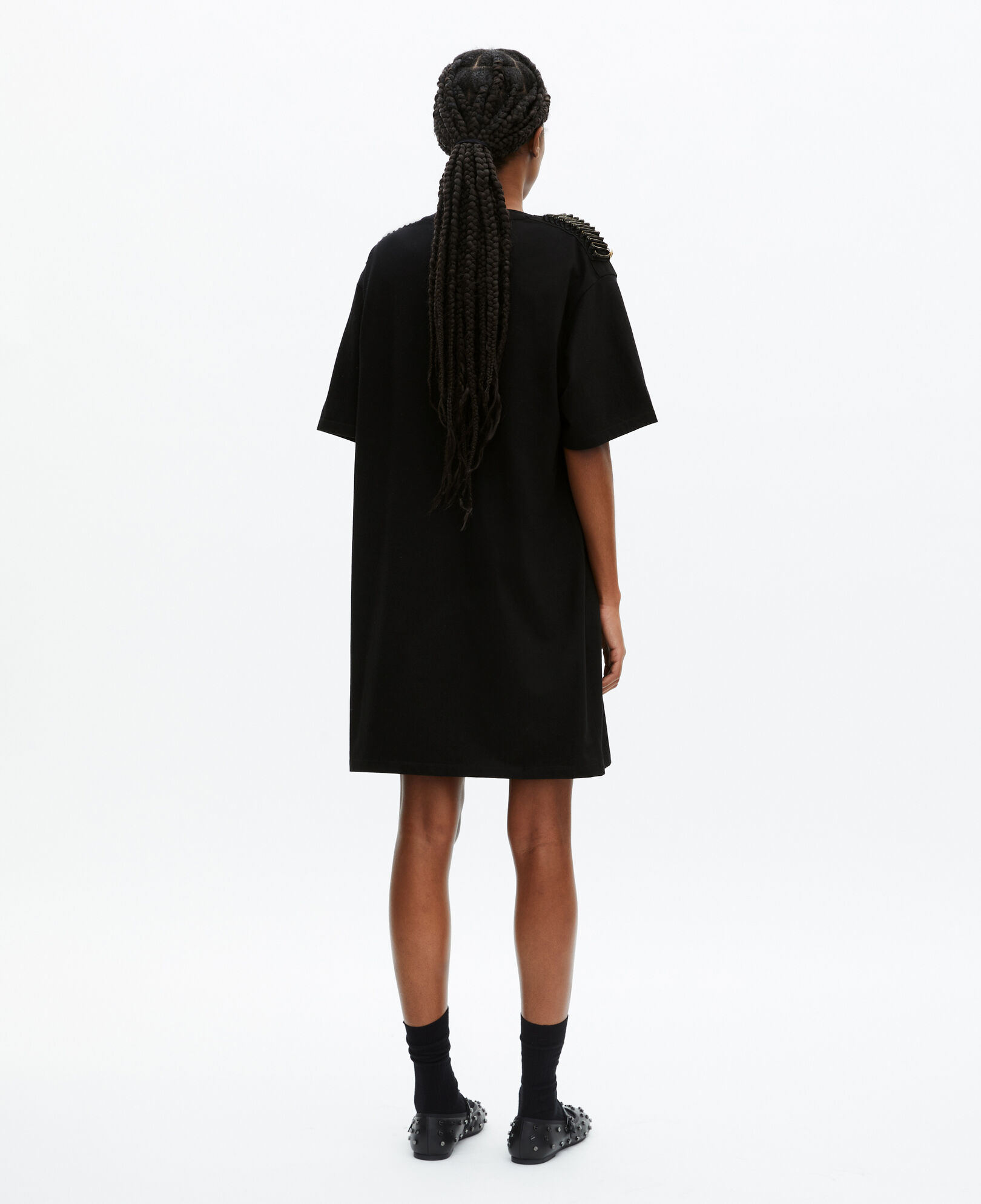 The Kooples WOMEN BLACK WASHED short black dress with shoulder pads