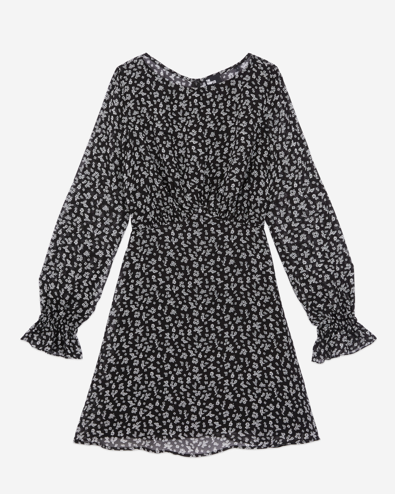 Kurzes Kleid mit Print, BLACK-ECRU, hi-res image number null