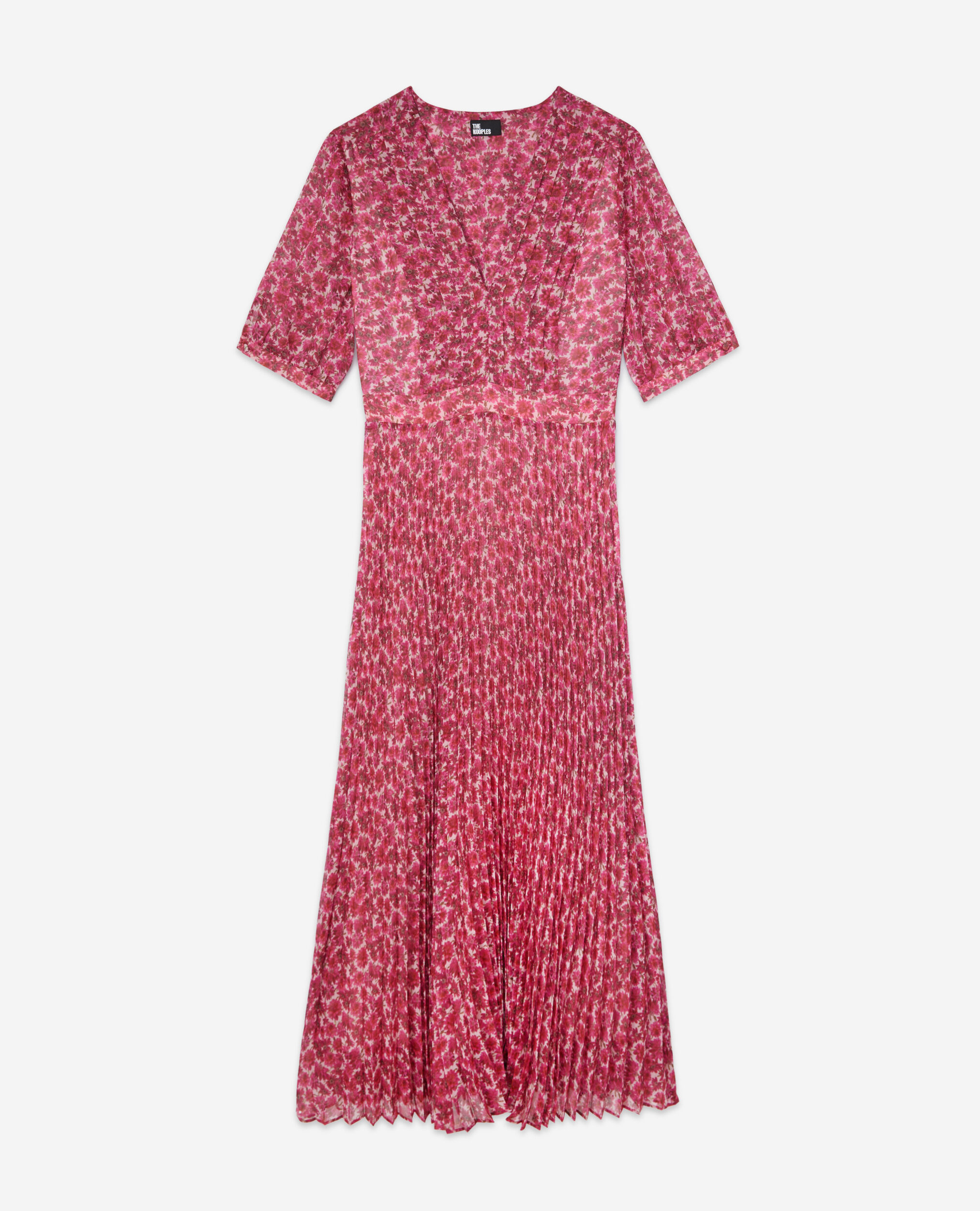 Printed pleated long dress, PINK, hi-res image number null