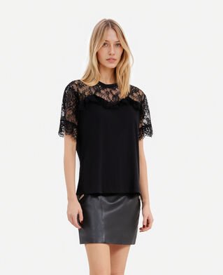 The Kooples FEMME BLACK t-shirt avec dentelle noir