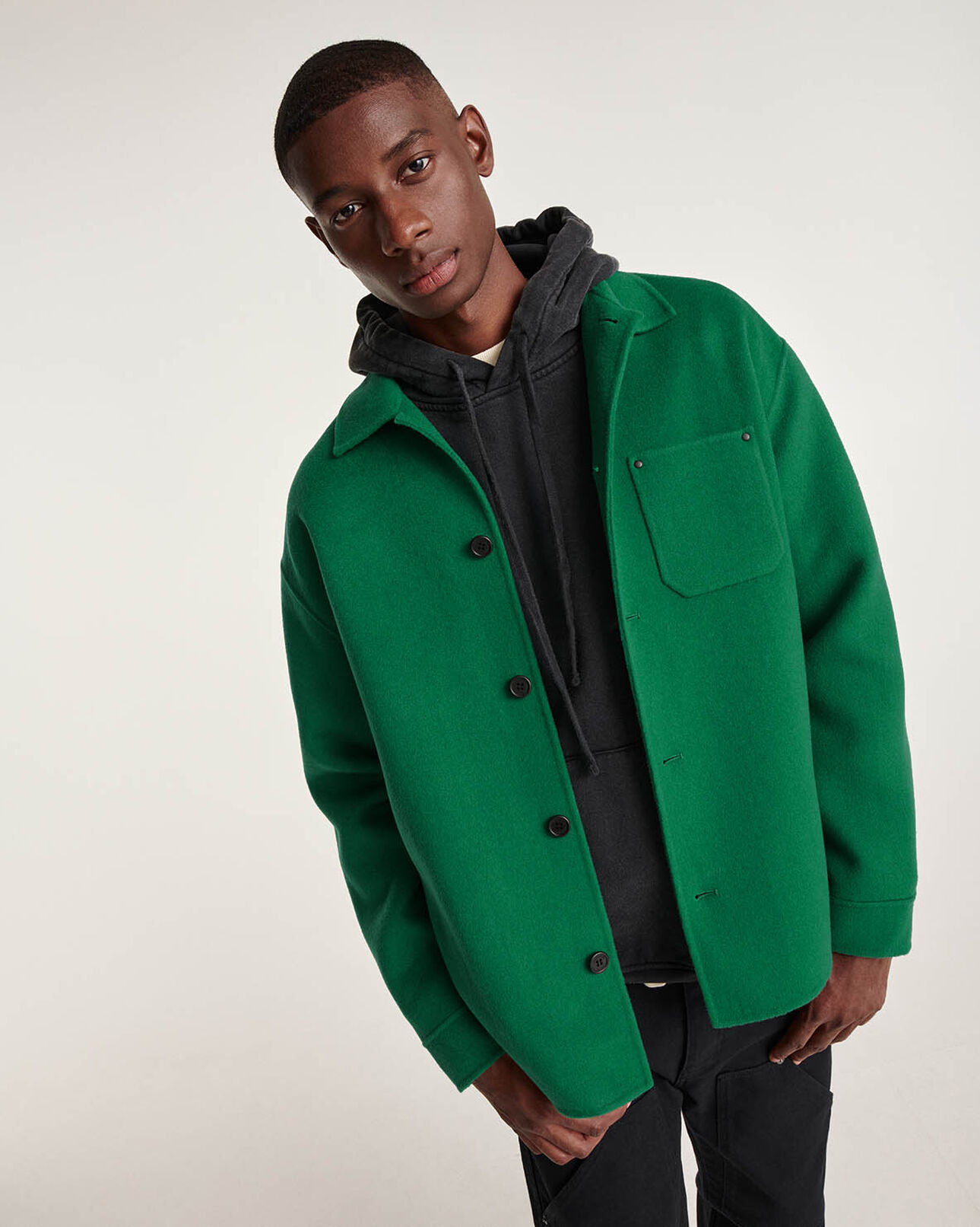 The Kooples HOMME GREEN chemise laine vert coupe droite