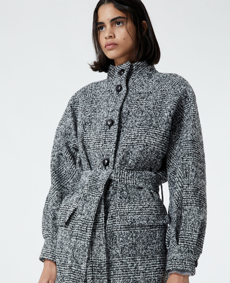 manteau laine noir à col montant