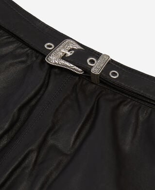 The Kooples FEMME BLACK jupe portefeuille courte en cuir noire