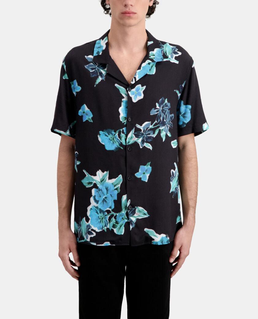 The Kooples HOMME BLACK BLUE chemise imprim&eacute;e manches courtes