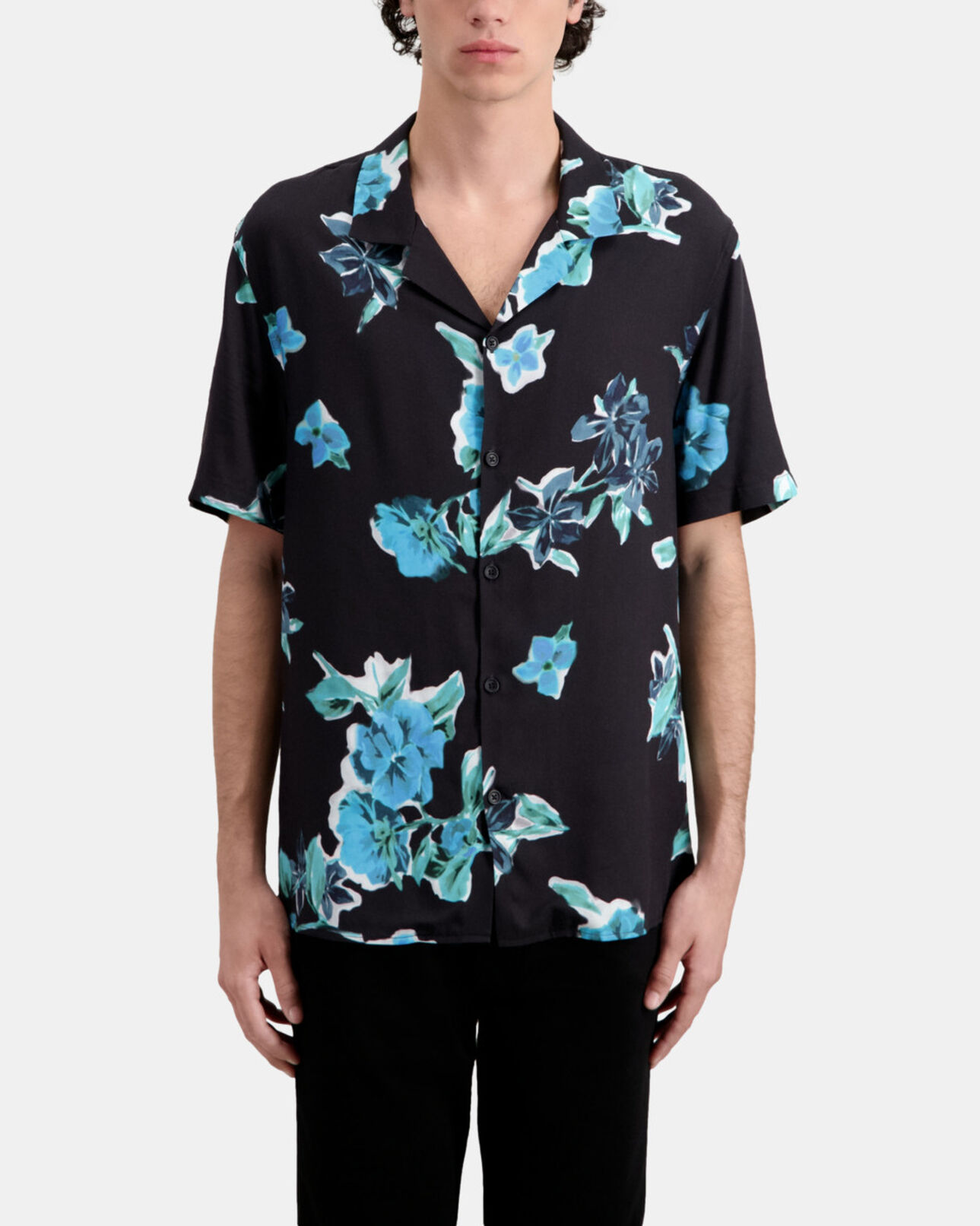 The Kooples HERREN BLACK BLUE kurzärmeliges hemd mit print