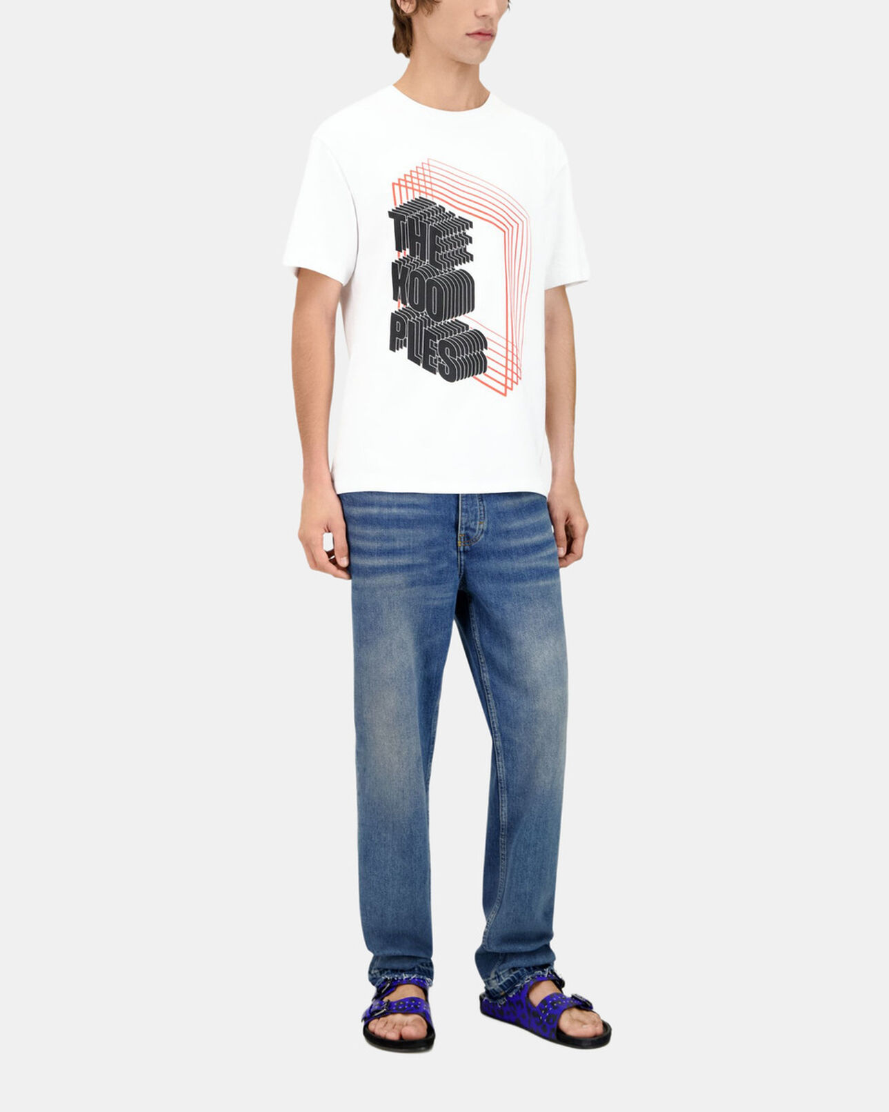 The Kooples MEN WHITE men's white t-shirt with neon logo serigraphy
