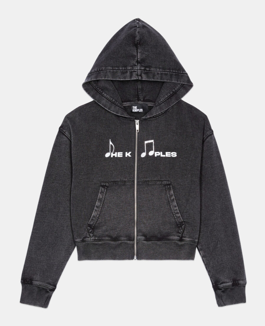 The Kooples F BLACK WASHED black hoodie with serigraphy