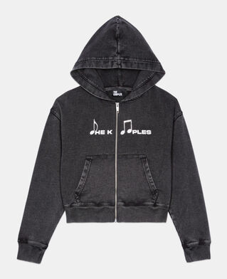 The Kooples F BLACK WASHED black hoodie with serigraphy