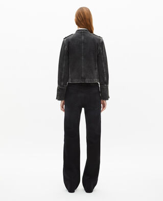The Kooples WOMEN BLACK WASHED grey denim officer-style jacket