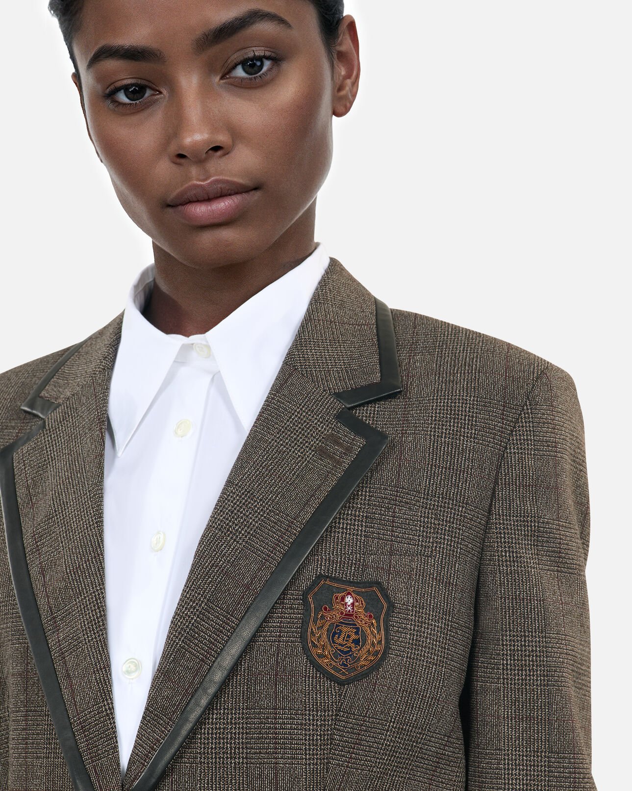 The Kooples WOMEN BROWN brown wool prince of wales jacket