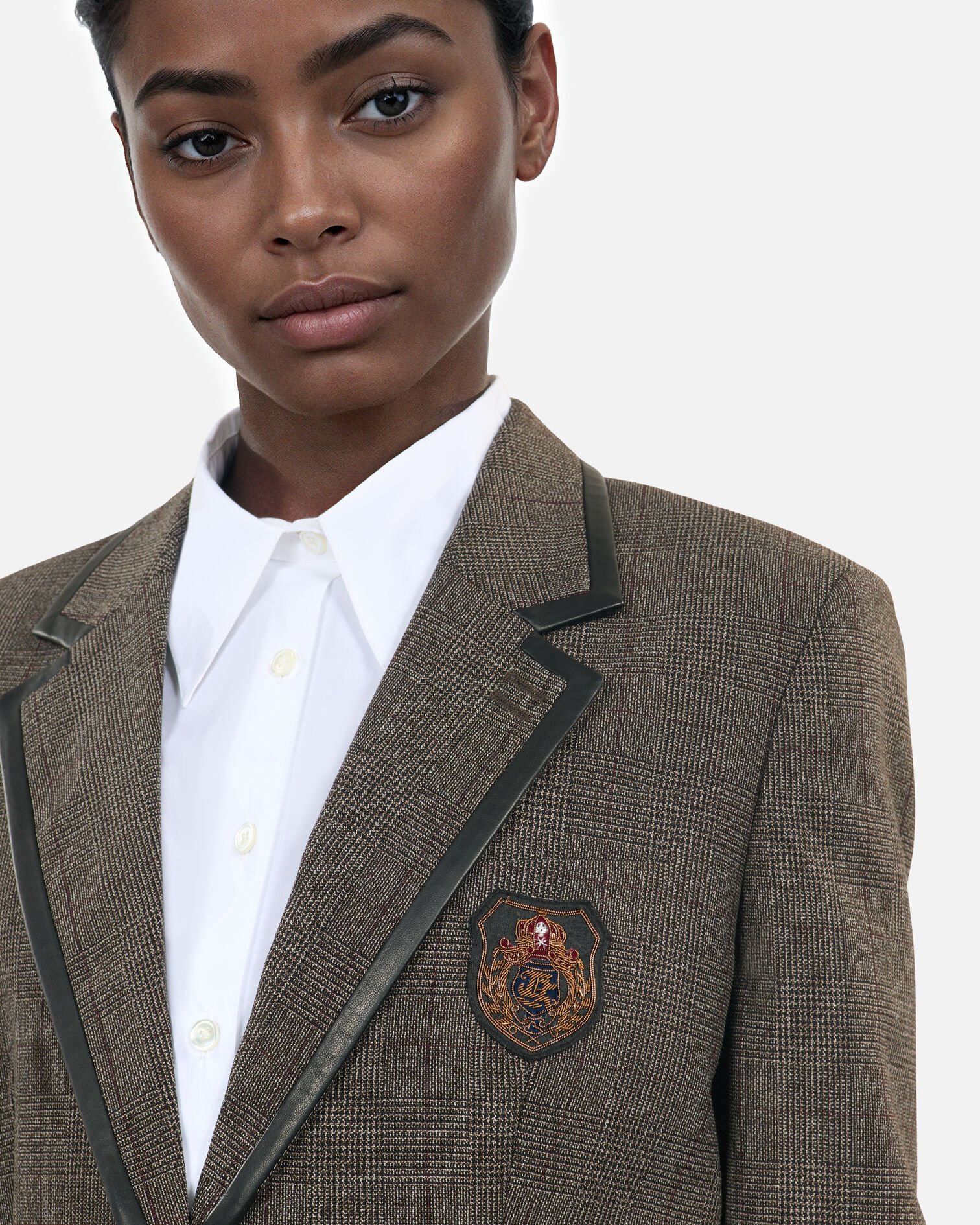 Brown wool Prince of Wales jacket, BROWN, hi-res image number null