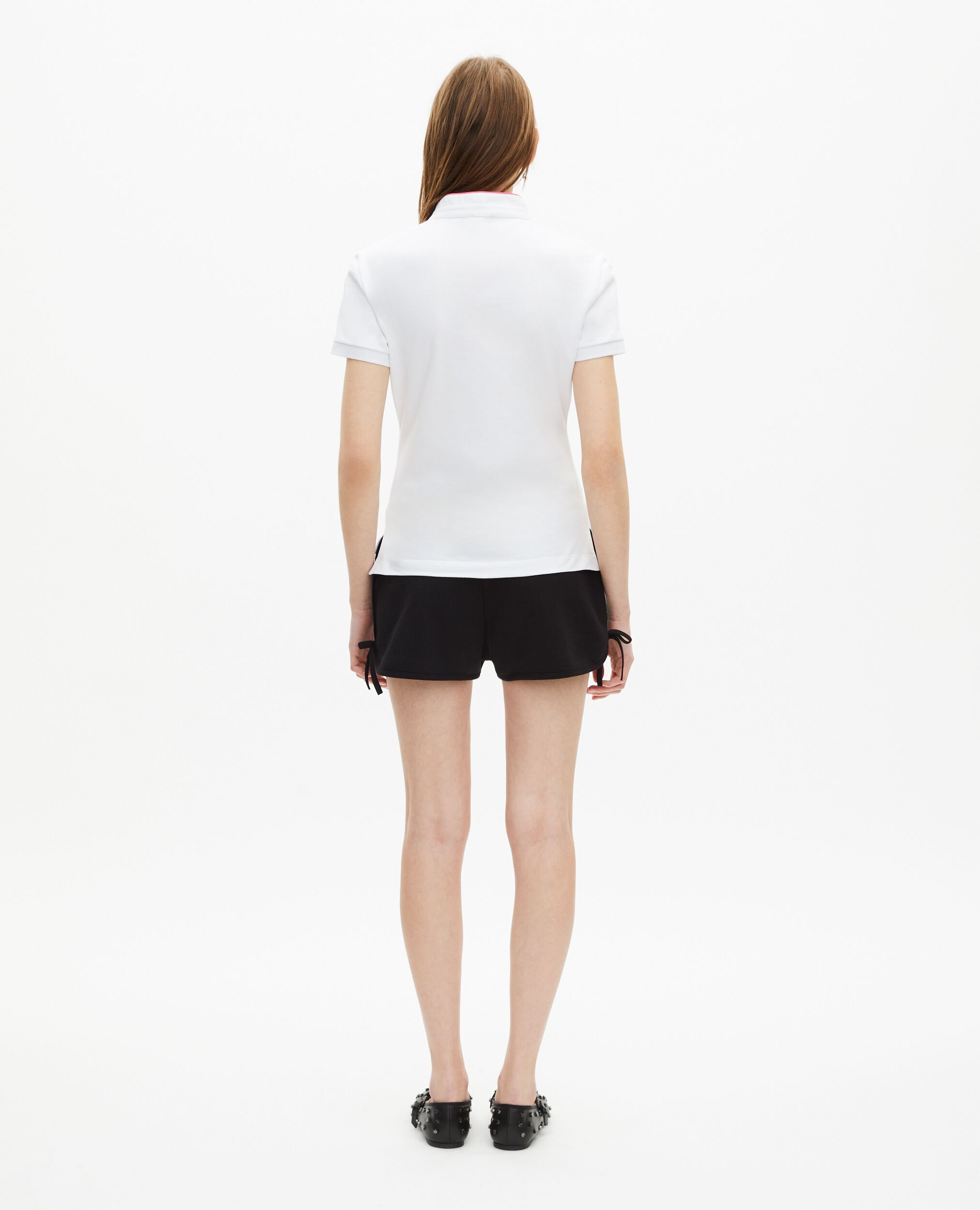 White mandarin collar polo shirt, WHITE, hi-res image number null