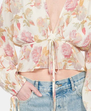 The Kooples F BEIGE / RED floral printed silk top with ruffles