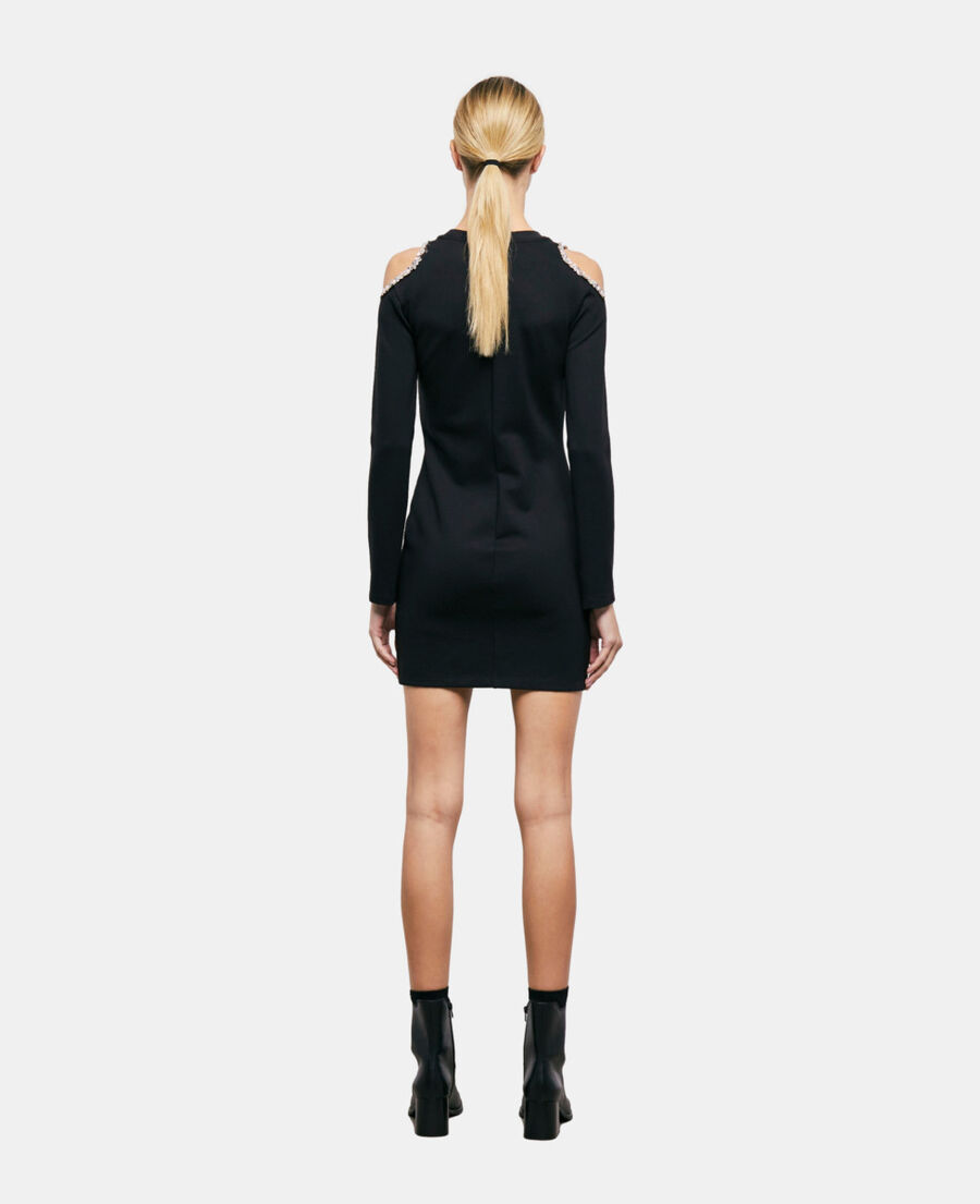 short black dress with shoulder details