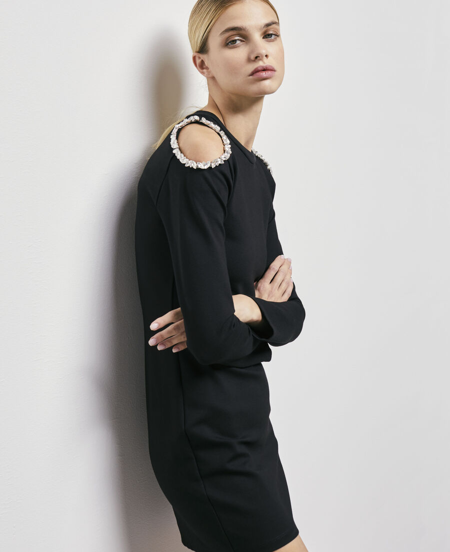 short black dress with shoulder details