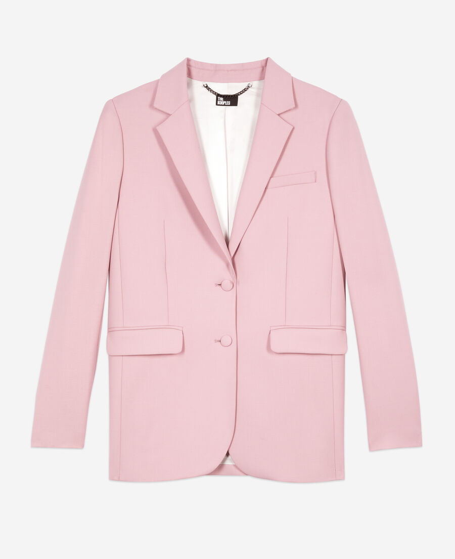veste tailleur rose en laine mélangée