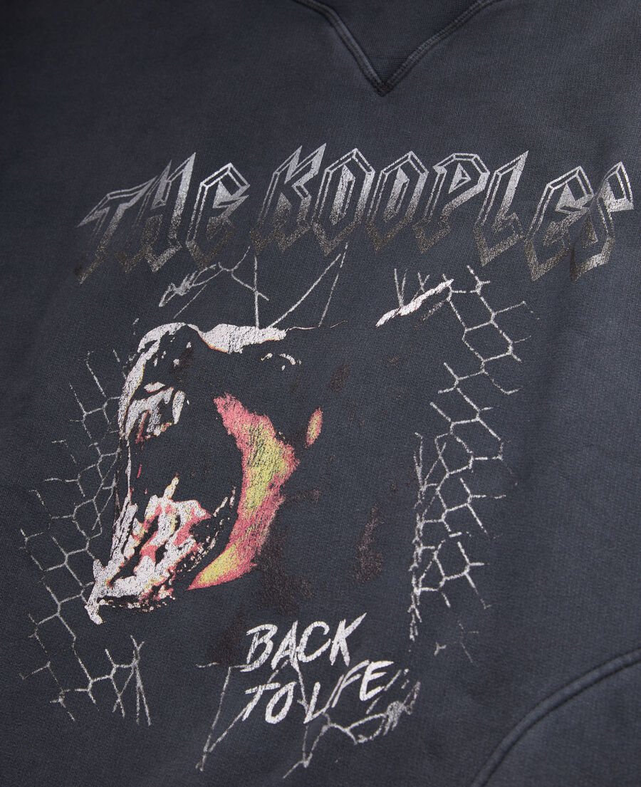 The Kooples FEMME BLACK WASHED robe femme type sweatshirt noire avec sérigraphie barking dog