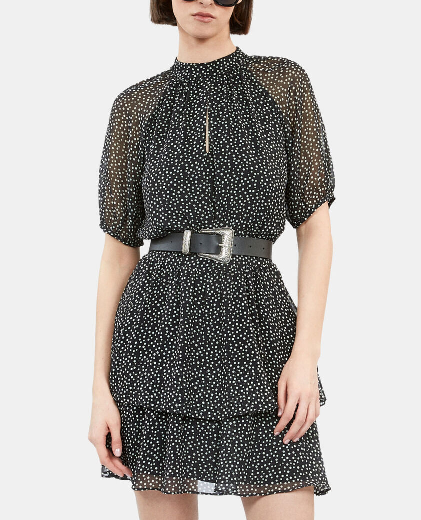 The Kooples WOMEN BLACK WHITE short black polka dot dress