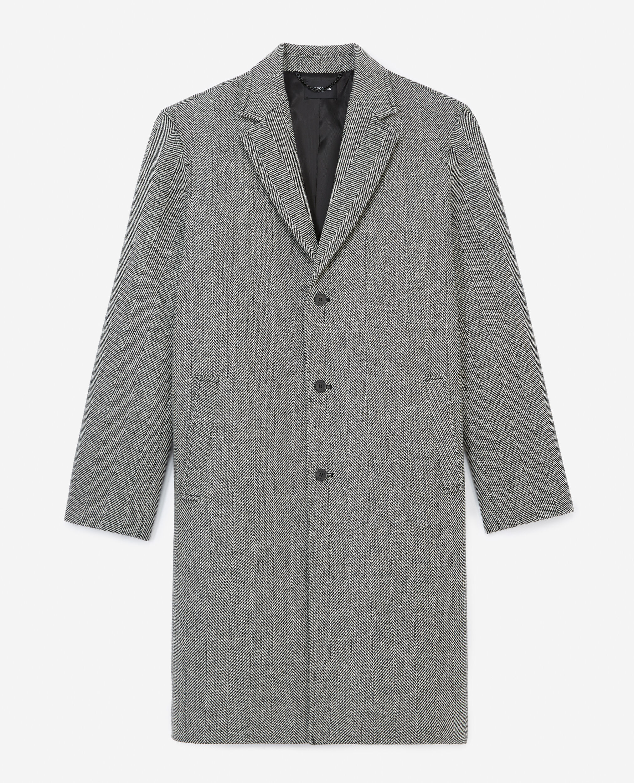 Grey long coat, BLACK WHITE, hi-res image number null