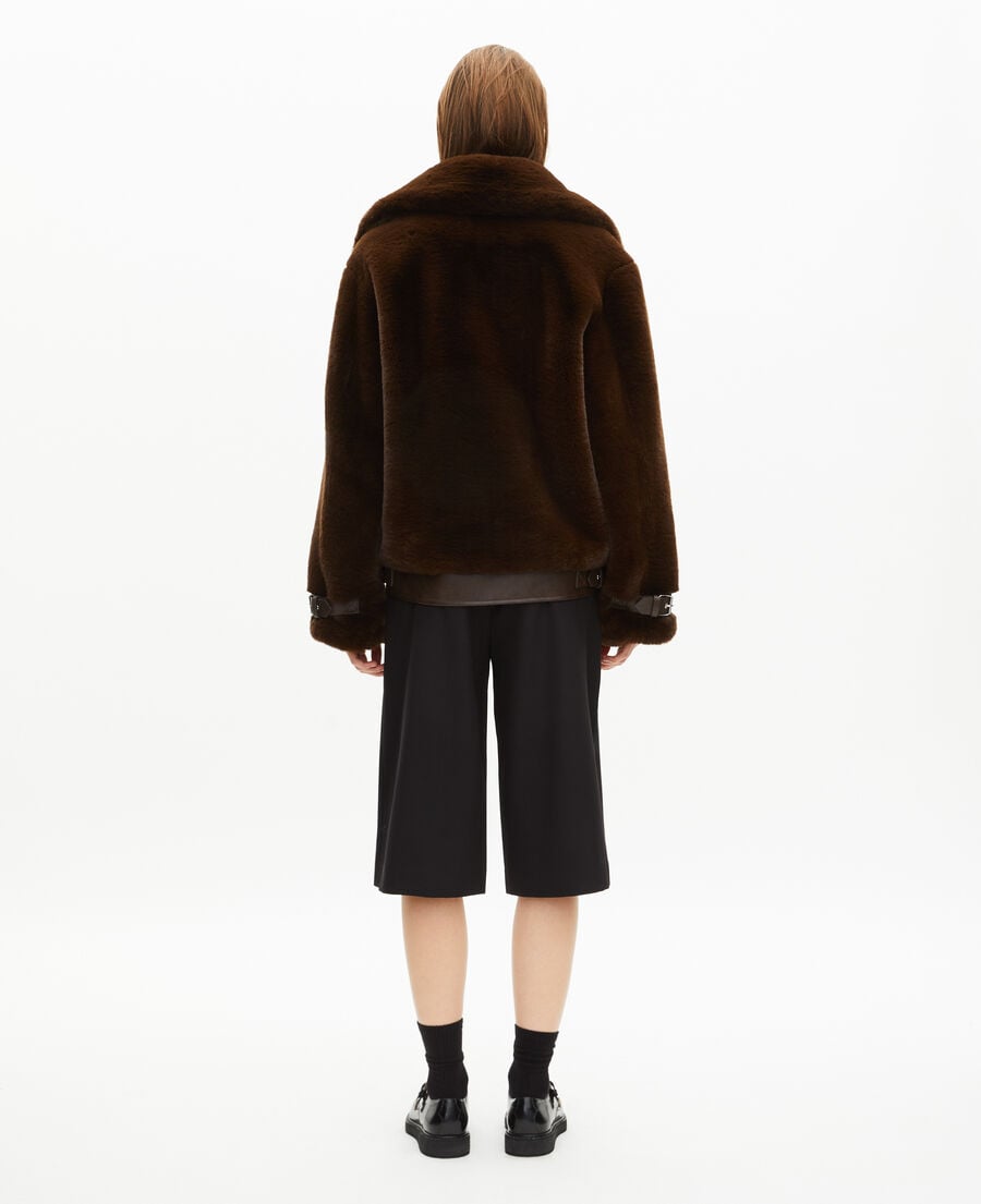 The Kooples F CHOCOLATE brown fur-effect aviator jacket