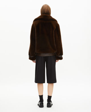 The Kooples F CHOCOLATE brown fur-effect aviator jacket