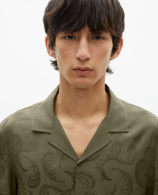 The Kooples HOMME OLIVE KAKI chemise manches courtes en jacquard kaki